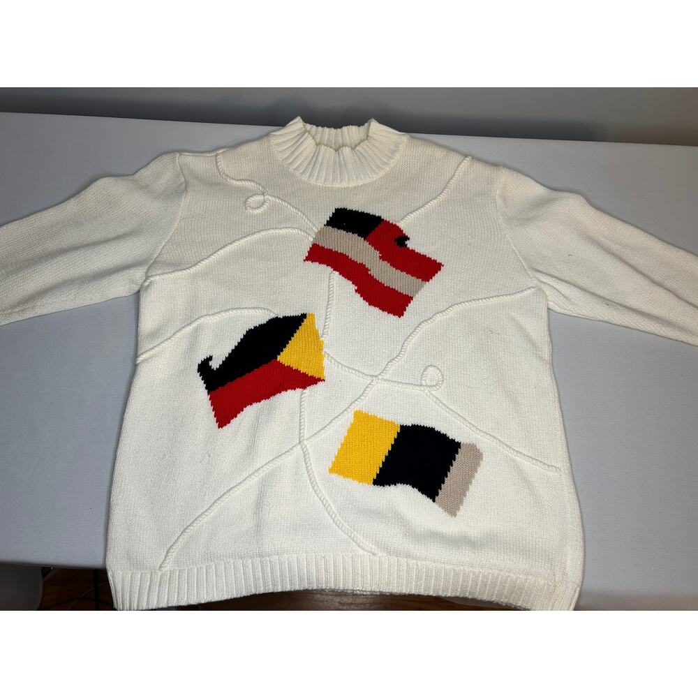 Vintage Liz Claiborne Liz Sport Nautical Flag Sweater Petite Small Cotton